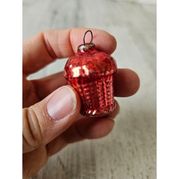 Antique Mercury glass basket mini ornament Xmas red pink ornament tree - Picture 6 of 8
